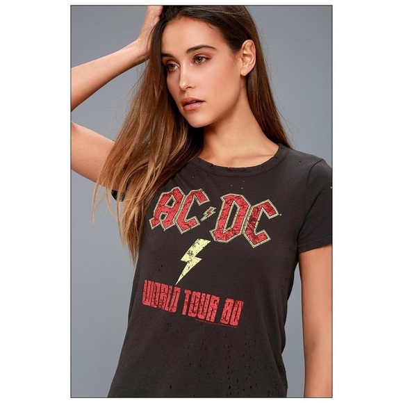 Chaser ACDC World Tour Washed Black Distressed Tee NEW Size Small - Picture 2 of 6